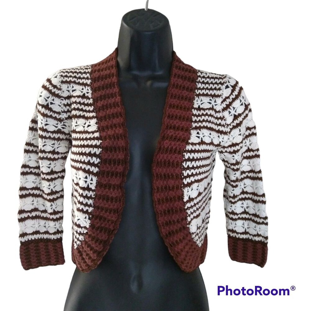 Talbots Sweater Size P Crop Bolero Office Chocolate Cottagecore Fall Festival Y2